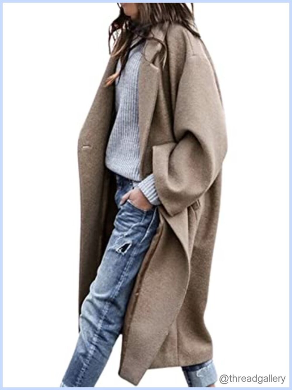 Oversized Notched Collar Wool Blend Button Midi Trench Coat